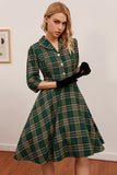 Vestido verde xadrez 3/4 manga