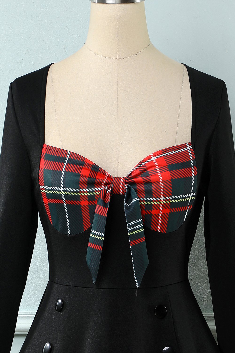 Vestido xadrez de 1950 com mangas compridas
