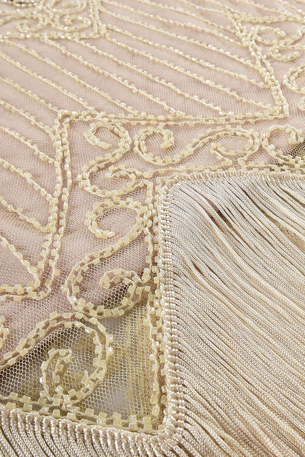 Champagne V Neck Backless Sequin Fringe Flapper Dress