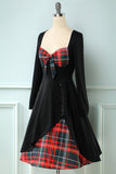 Vestido xadrez de 1950 com mangas compridas