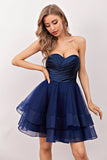 Vestido de coquetel de tule curto da Marinha