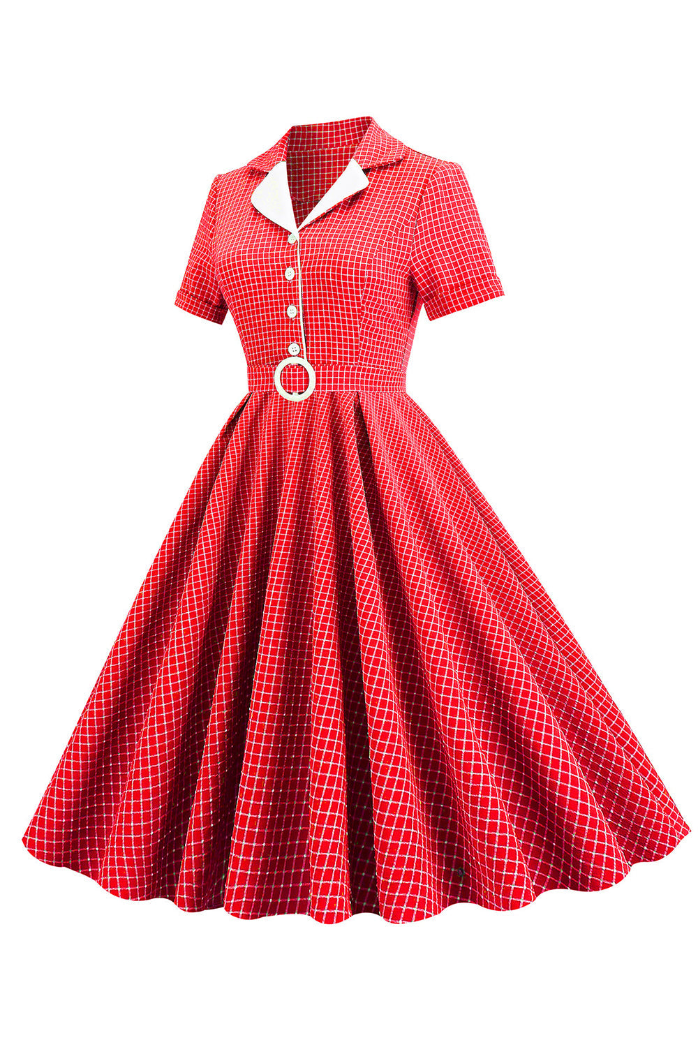 Vestido de xadrez vermelho de estilo retrô de 1950