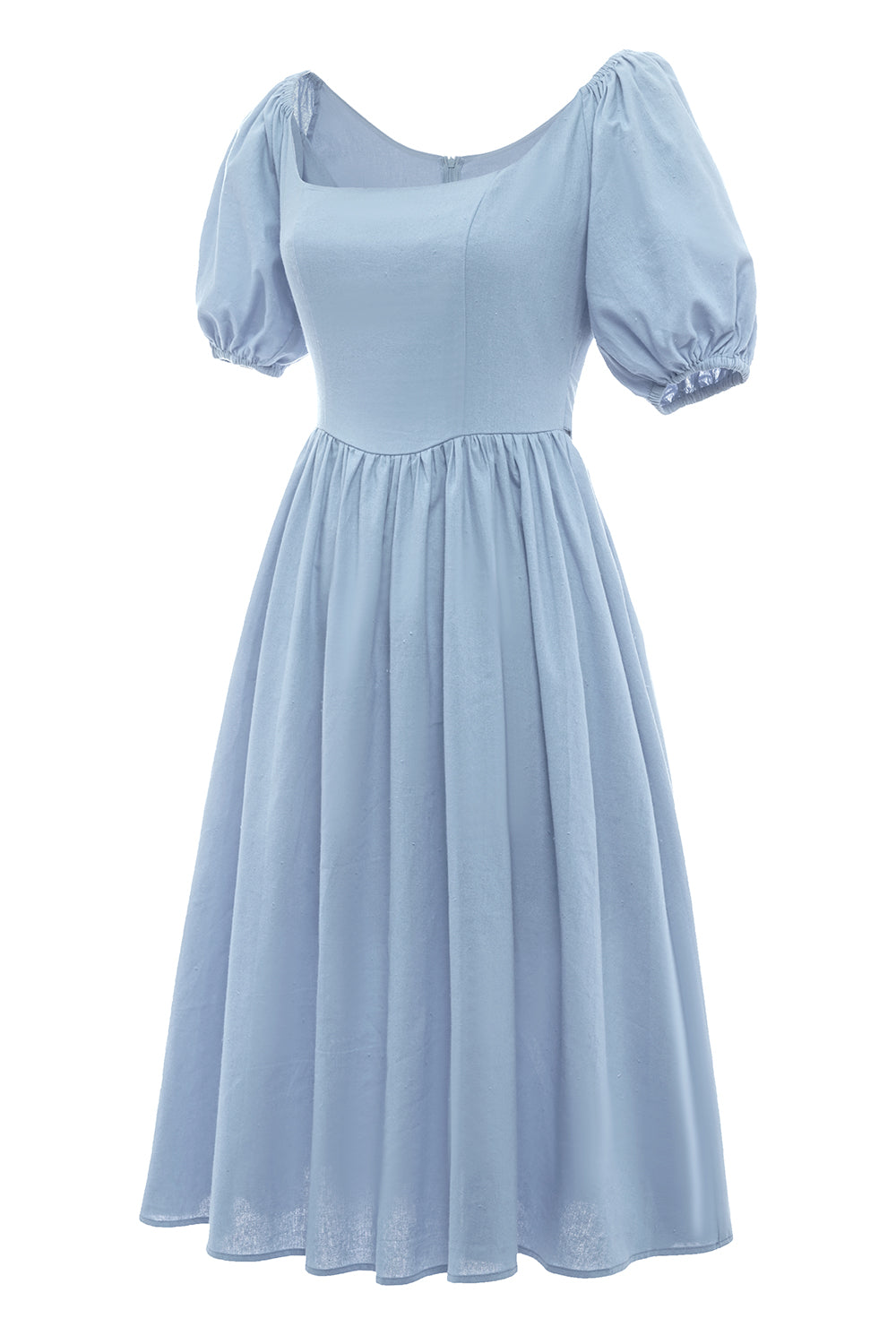 Vestido de verão azul de pescoço quadrado de estilo retro quadrado