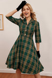 Vestido verde xadrez 3/4 manga