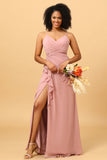 Vestido de Dama de Honra Rosa Cintas de Espaguete