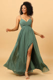 Vestido de Dama de Honra Azul-Teal Sem Mangas