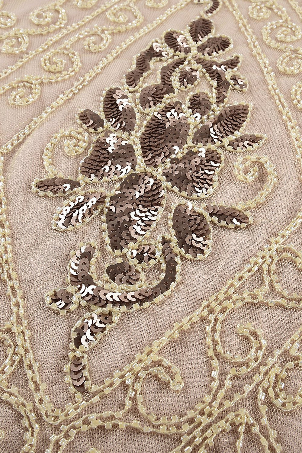 Champagne V Neck Backless Sequin Fringe Flapper Dress