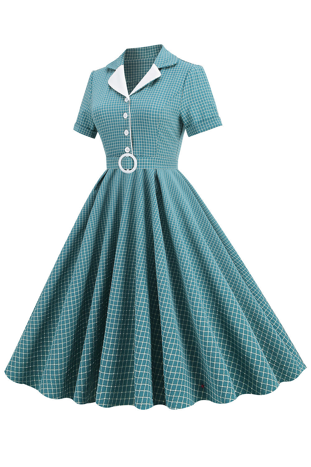 Vestido de xadrez vermelho de estilo retrô de 1950