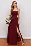 Spaghetti Borgonha Alças Longas Damas de Honra vestido com split