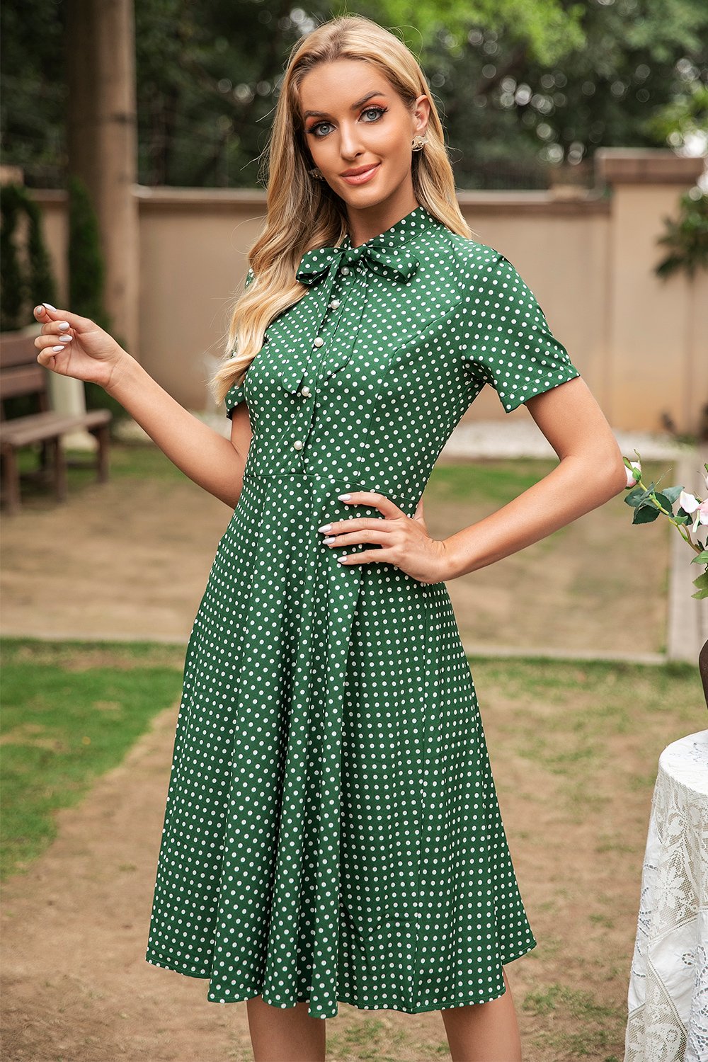 Vestido de verão vintage polka dots verdes