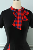 Vestido preto plaid swing 1950s