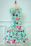 Vestido de impressão de flor verde dos anos 50