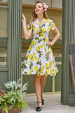Vintage Lemon Print 1950 Swing Dress