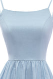 Spaghetti Tiras vestido de verão azul com bowknot