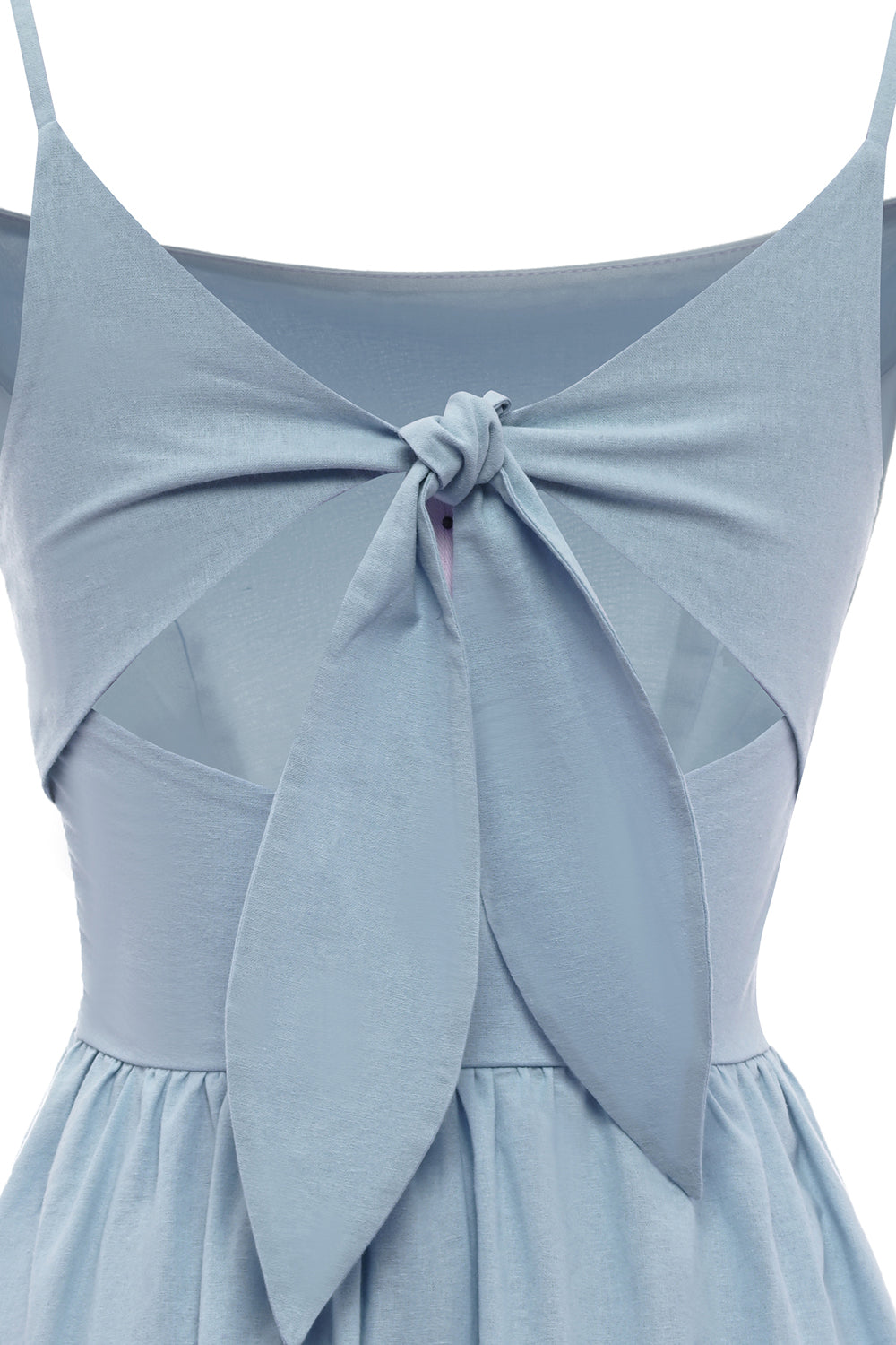 Spaghetti Tiras vestido de verão azul com bowknot