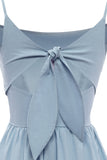 Spaghetti Tiras vestido de verão azul com bowknot