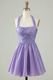 Purple Halter Open Back Mangas Uma Linha Homecoming Dress