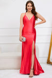 Gola em V Sem Mangas Vermelho Vestido de Baile