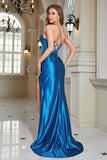 Royal Blue Sereia Espaghetti Correias Long Corset Prom Dress