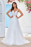 Marfim Criss-Cross Correias Back A-Line Tule Vestido de Noiva