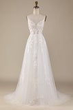 Marfim A-Line Tulle Criss-Cross Correias Volta Vestido de Noiva
