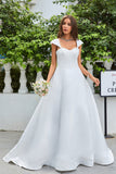Vestido de noiva simples de cetim de marfim A-Line