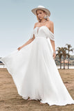 Off The Shoulder Marfim Boho Chiffon Ruched A Line Vestido de Noiva