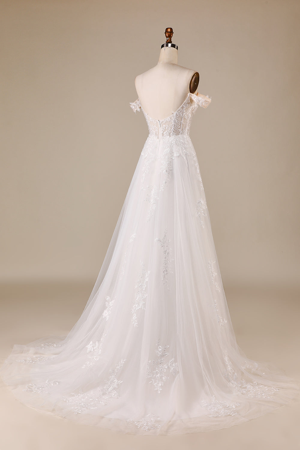 Destacável fora do ombro espartilho tule uma linha vestido de noiva