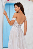 Destacável fora do ombro espartilho tule uma linha vestido de noiva