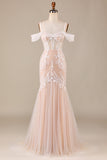 Champagne Sereia Vestido de Noiva Longo com Renda