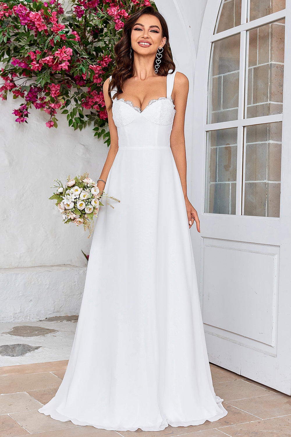 Marfim Scoop Neck Boho vestido de noiva simples com renda