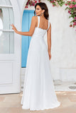 Marfim Scoop Neck Boho vestido de noiva simples com renda