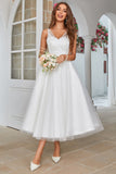 Vestido de noiva branco de tule de bezerro médio com renda