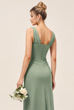Bainha de eucalipto V-Neck Ruched Long Bridesmaid Dress com fenda