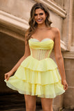Espartilho sem alças A Line Green Homecoming Dress com Missangas