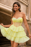 Espartilho sem alças A Line Green Homecoming Dress com Missangas