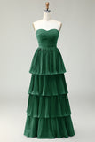 Blush Rosa A-Line Strapless plissado vestido longo da dama de honra