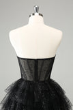 Sparkly A Line Black Sweetheart Tiered Corset Vestido bonito Homecoming