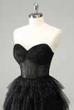 Sparkly A Line Black Sweetheart Tiered Corset Vestido bonito Homecoming