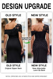Vestido Longo Preto de Um Ombro com Apliques para a Mãe da Noiva
