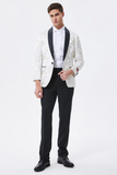 Branco Brilhante Floral Bordado Xale Lapela Blazer Masculino