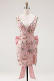 Vestido rosa bodycon bodycon floral de regresso a casa com fenda