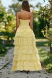 Daffodil Chiffon Querida A-Line babado vestido longo baile