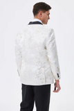 Branco Brilhante Floral Bordado Xale Lapela Blazer Masculino