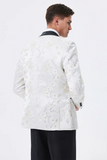 Branco Brilhante Floral Bordado Xale Lapela Blazer Masculino