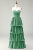 Blush Rosa A-Line Strapless plissado vestido longo da dama de honra
