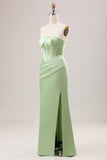 Bainha Verde Corset Strapless vestido longo da dama de honra com fenda