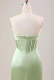 Bainha Verde Corset Strapless vestido longo da dama de honra com fenda