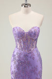 Roxo Sereia Corset Strapless Long Prom Dress com Appliques