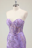 Roxo Sereia Corset Strapless Long Prom Dress com Appliques